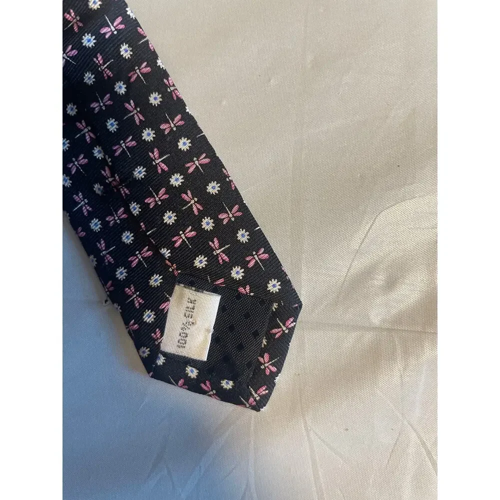 Pierre Cardin Back and Pink Micro Dragonflies Men’s Neck Tie EUC. T1-1545